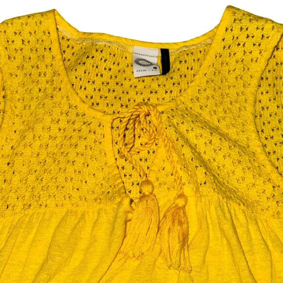 Anthropologie Akemi + Kin Piaf Tank Top Women's Sz XS Linen Blend Crochet Tassel - Picture 2 of 6